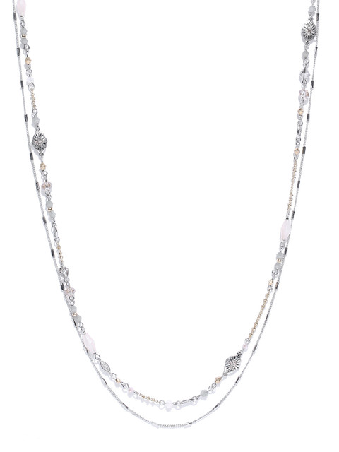 

Accessorize Silver-Toned & Off-White Beaded Multi-Stranded Necklace