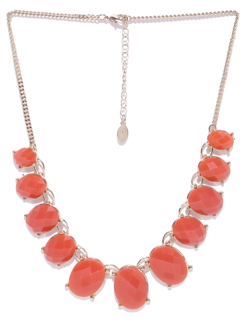 

Accessorize Gold-Toned & Coral Orange Stone-Studded Collar Necklace