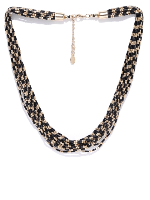 

Accessorize Black & Gold-Toned Beaded Multistranded Collar Necklace