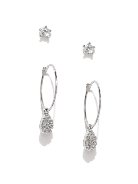 

Accessorize Set of 2 Silver-Toned Studs & Mini Hoop Earrings