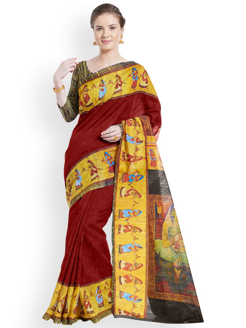 

Mirchi Fashion Women Red & Multicoloured Art Silk Solid Saree