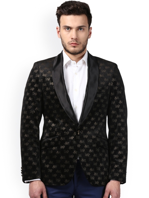 

Raymond Men Black Printed Single Breasted Ethnic Blazer