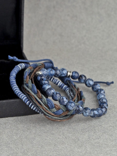 

Dare by Voylla Men Set of 3 Blue Handcrafted Bracelets