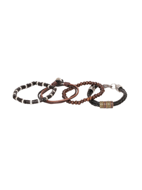 

Dare by Voylla Set of 4 Multicoloured Leather Silver-Plated Handcrafted Bracelets, Multi