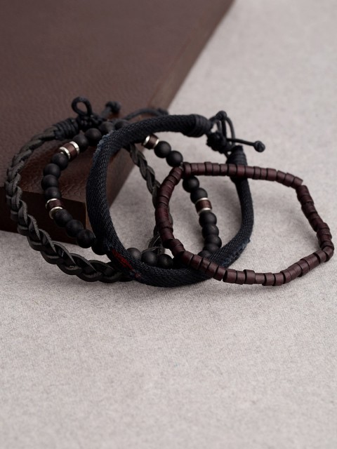 

Dare by Voylla Set Of 3 Bold Hint Beaded Gypsy Bracelets For Men, Black