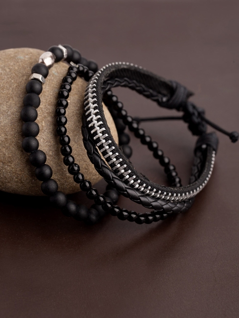 

Dare by Voylla Men Set of 3 Black Handcrafted Bracelets