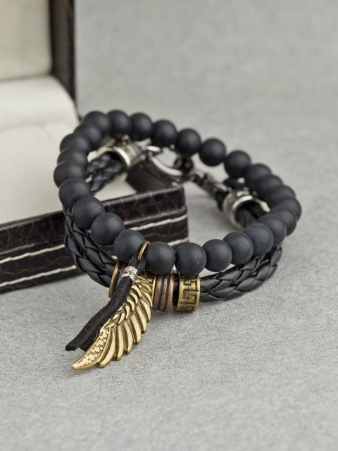 

Dare by Voylla Set Of 2 Bold Hint Beaded Gypsy Bracelets For Men, Black