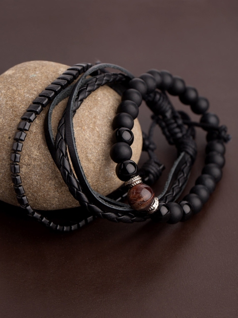 

Dare by Voylla Men Set of 3 Black Handcrafted Leather Bracelets