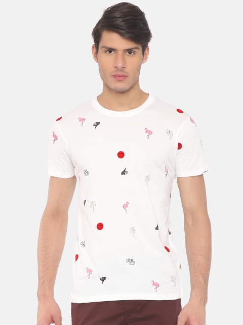 

Jack Jones Men White Printed Slim Fit Round Neck Pure Cotton T-shirt