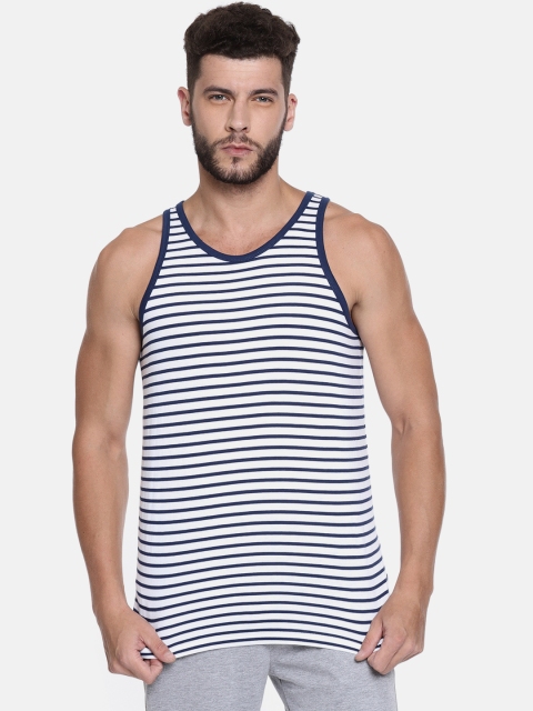 

Jack & Jones Men White & Navy Striped Round Neck T-shirt