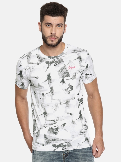 

Jack & Jones Men White & Charcoal Grey Printed Round Neck T-shirt