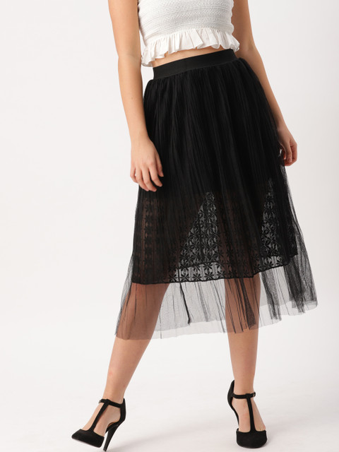 

DressBerry Women Black Lace A-Line Skirt