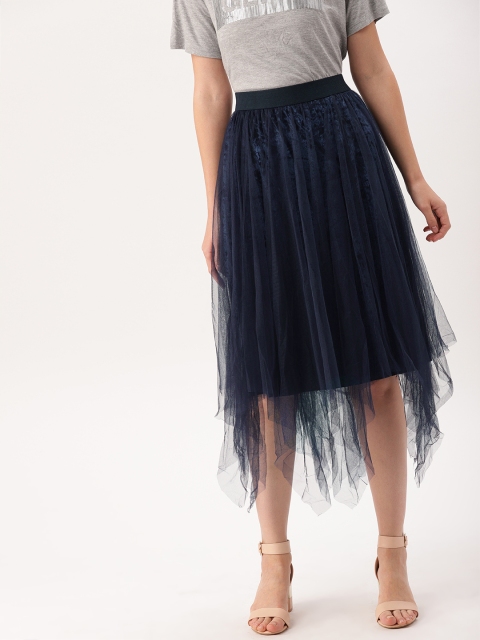 

DressBerry Women Navy Velvet Net Skirt, Navy blue