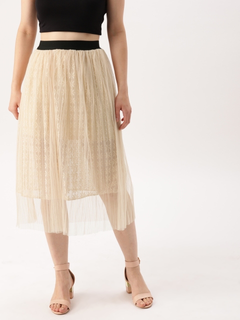 

DressBerry Women Beige Net Lace Skirt