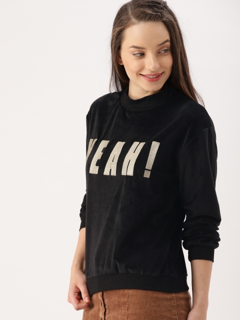 

DressBerry Women Black Self Design Sweatshirt
