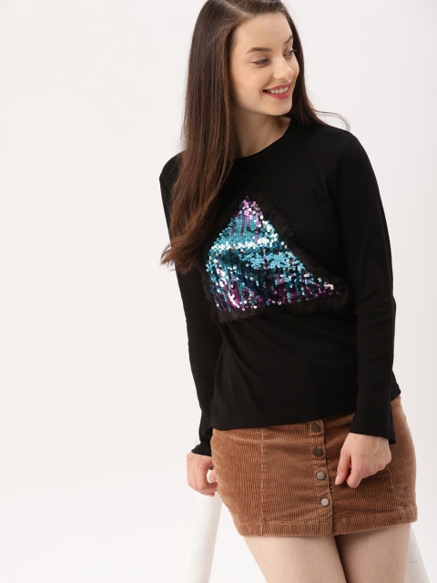 

DressBerry Women Black Sequinned Sweatshirt