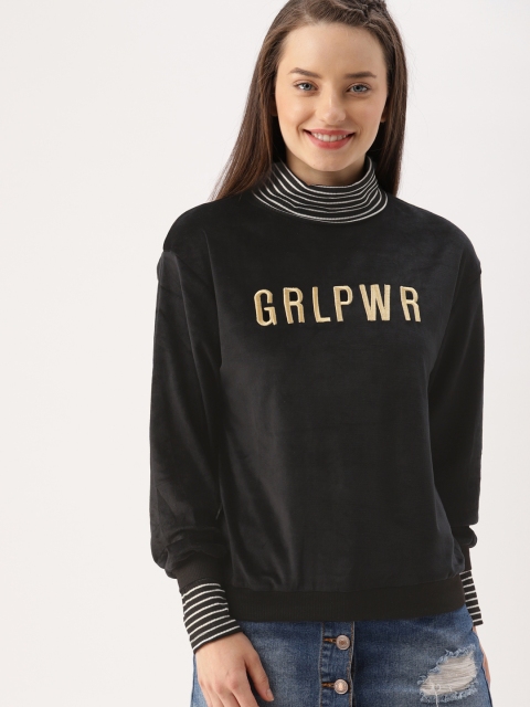 

DressBerry Women Black Velvet Finish Sweatshirt