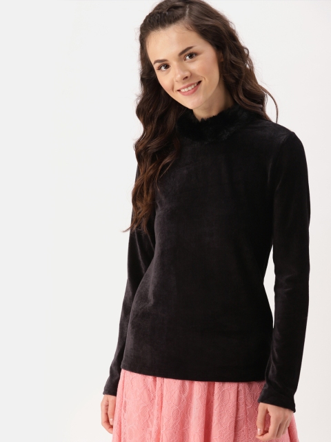 

DressBerry Women Black Solid Corduroy Sweatshirt