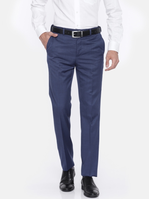 

Raymond Men Navy Contemporary Regular Fit Solid Formal Trousers, Navy blue