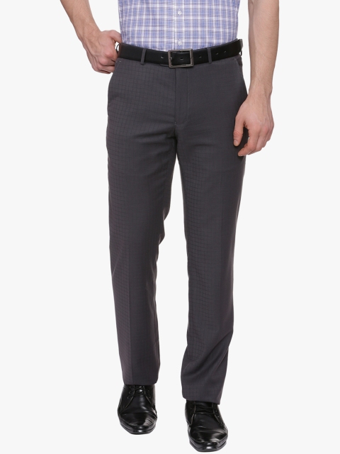 

Van Heusen Men Grey Slim Fit Checked Formal Trousers