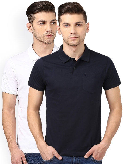 

Parx Men Pack of 2 Black & White Solid Polo Collar T-shirts