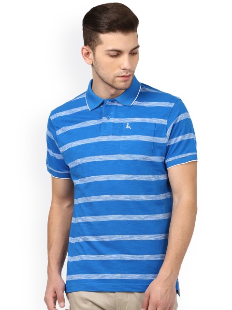 

Parx Men Blue Striped Polo Collar T-shirt