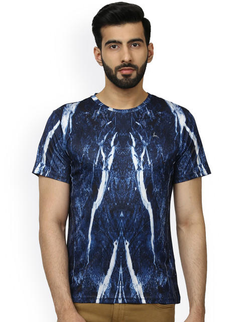 

Parx Men Blue Printed Round Neck T-shirt