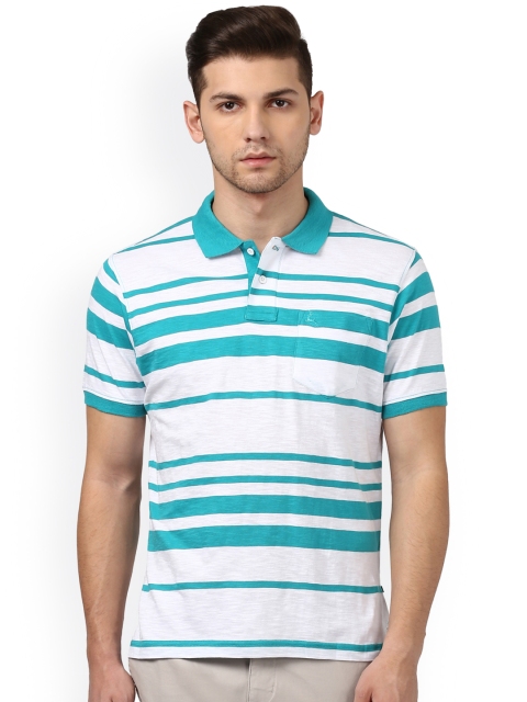 

Parx Men Sea Green Striped Polo Collar T-shirt
