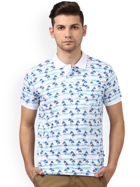 

Parx Men Blue Printed Polo Collar T-shirt