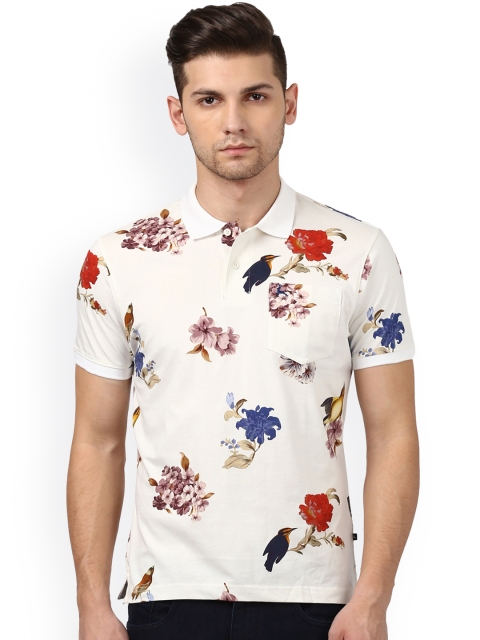 

Parx Men Off-White Printed Polo Collar T-shirt