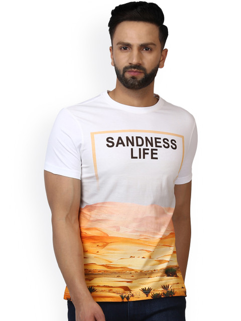 

Parx Men White Printed Round Neck T-shirt