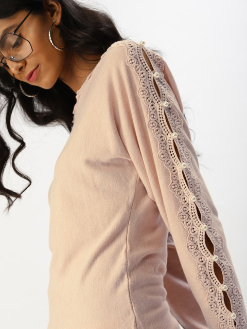 

DressBerry Women Peach-Coloured Solid Pullover