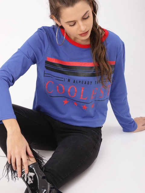 

DressBerry Women Blue Printed Round Neck T-shirt