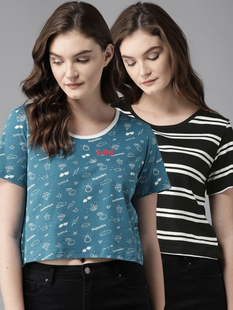 

HERE&NOW Women Pack of 2 Crop T-shirts, Teal