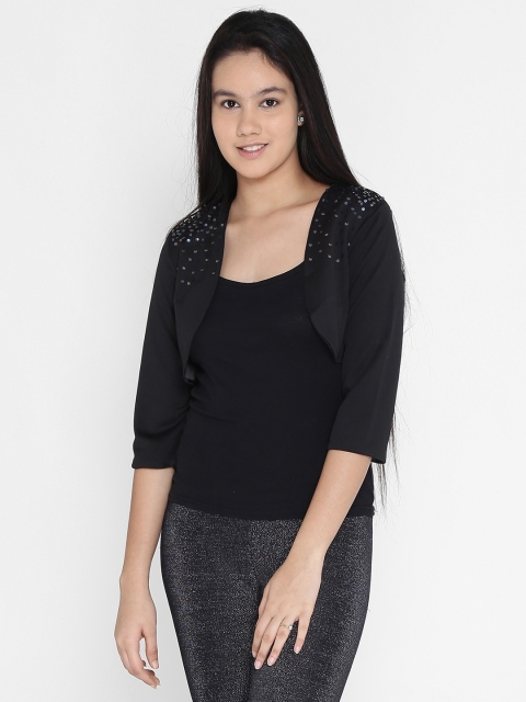 

Natilene Black Solid Open Front Shrug