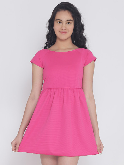 

Natilene Girls Pink Striped Fit and Flare Dress