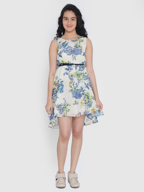 

Natilene Girls Off-White & Blue Printed Fit and Flare Dress