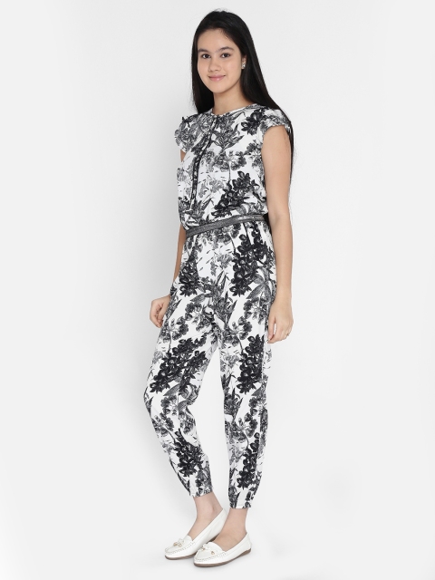 

Natilene Girls Black & White Printed Basic Jumpsuit