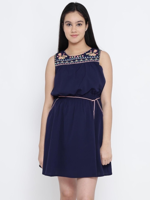 

Natilene Girls Navy Blue Solid Fit and Flare Dress