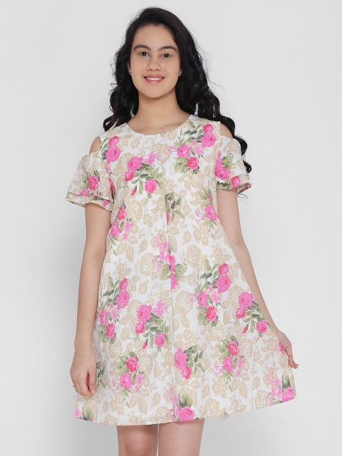 

Natilene Girls Off-White Printed Fit and Flare Dress