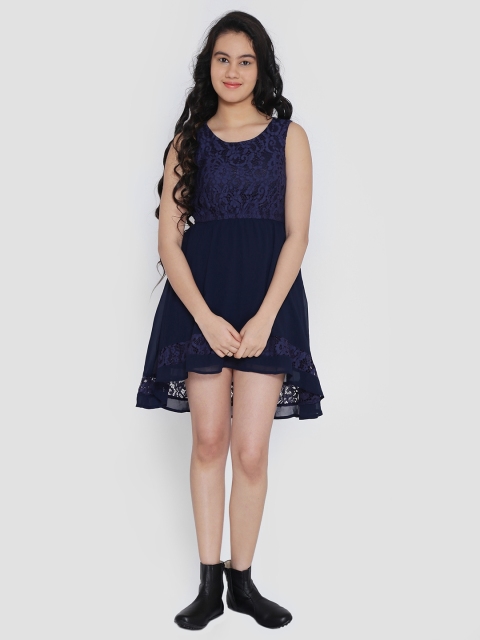 

Natilene Girls Navy Blue Self Design Fit and Flare Dress