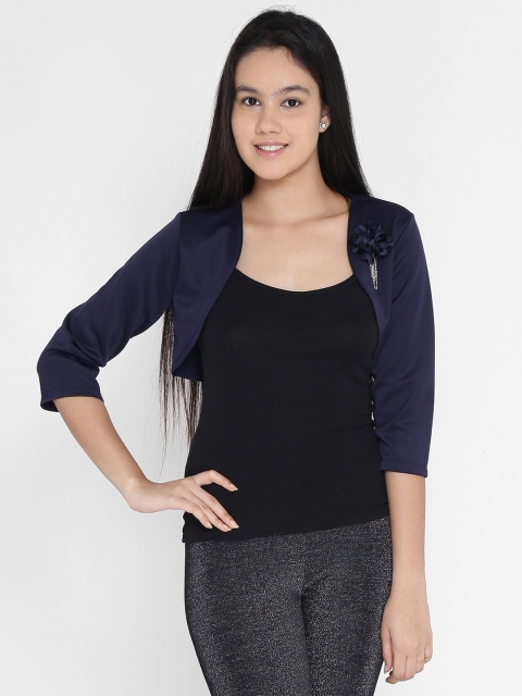 

Natilene Navy Blue Solid Open Front Shrug