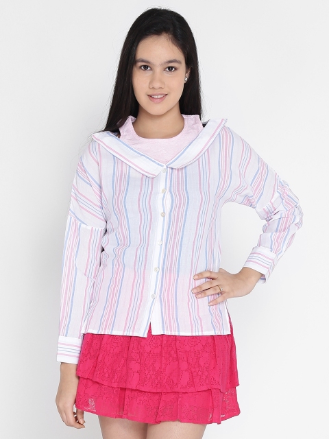 

Natilene Girls Pink & White Regular Fit Striped Casual Shirt