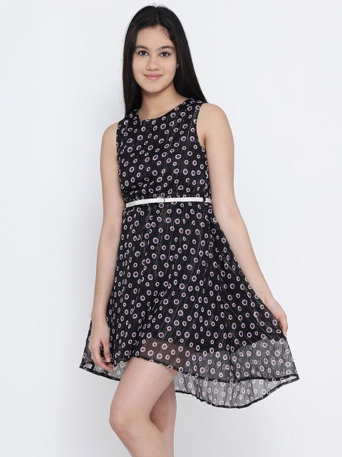 

Natilene Girls Black Printed Fit and Flare Dress