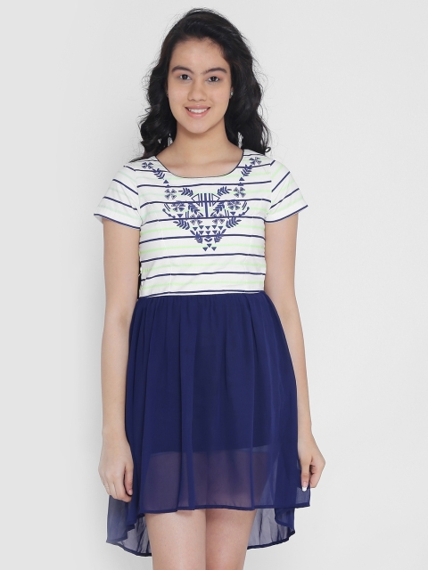 

Natilene Girls Navy Blue Striped Fit and Flare Dress