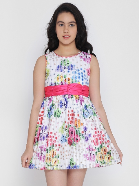 

Natilene Girls White Printed Fit and Flare Dress