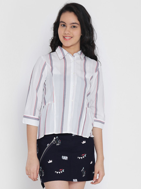 

Natilene Girls Off-White Regular Fit Striped Casual Shirt