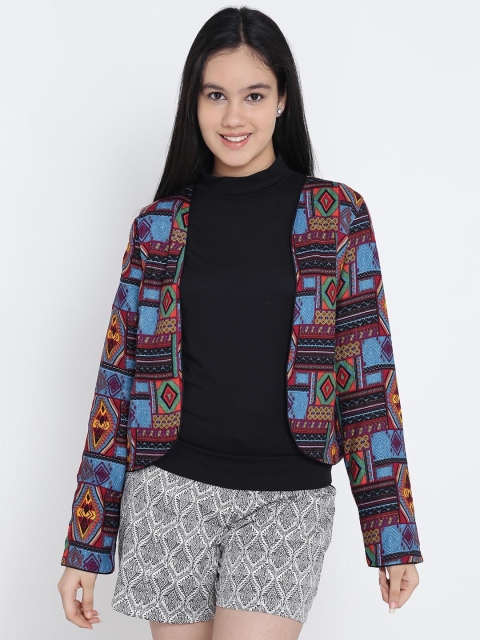 

Natilene Girls Black & Blue Printed Open Front Jacket