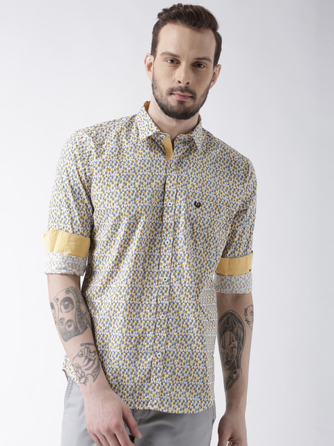 

TABARD Men Yellow & Grey Slim Fit Printed Casual Shirt