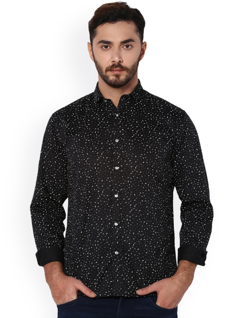 

V Dot Men Black Slim Fit Printed Casual Shirt